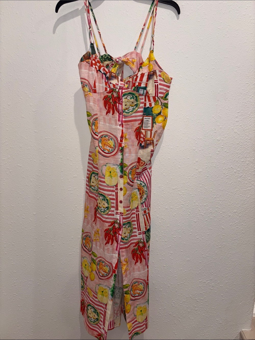 Zara Pink Tropical Print Maxi Dress with Yellow & Green Accents